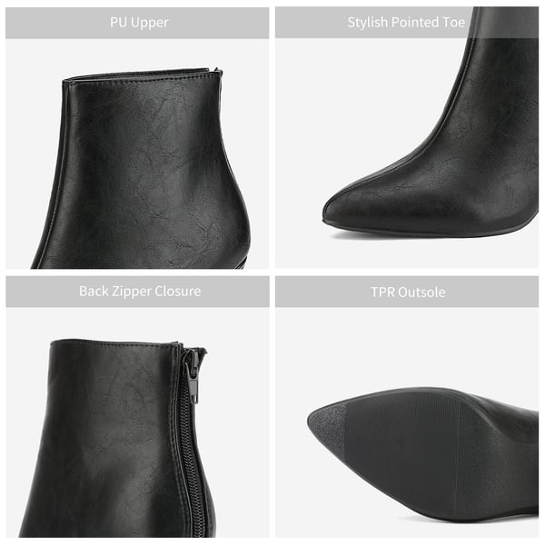 Low Heel Pointed Toe Ankle Booties - BLACK PU - 5